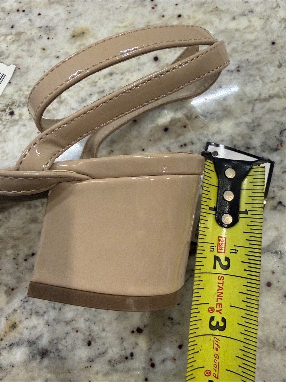 Patent Nude Low Block Heel Slingback Sandals - Picture 12 of 12